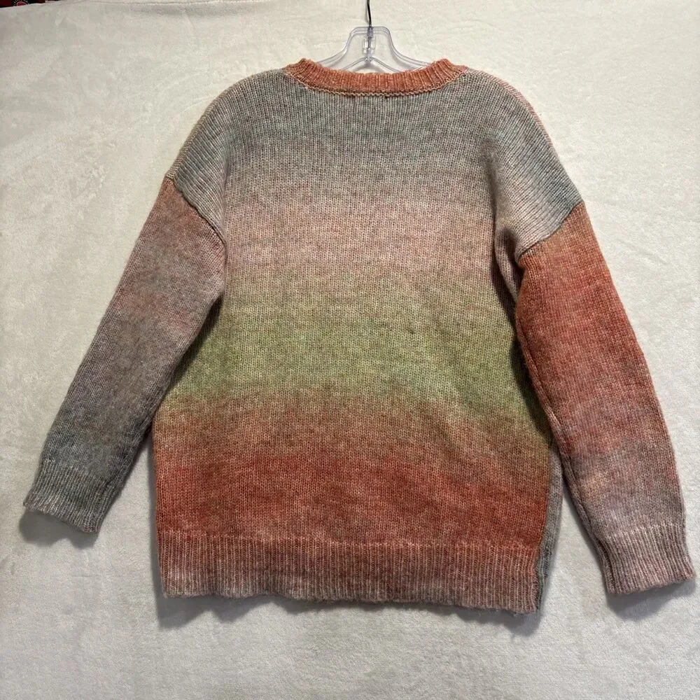 ELAN Crewneck Multi Color Ombré Drop Shoulder Knit Sweater Women's Size Small